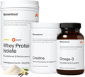 Momentous Three - Creatine Monohydrate Powder (90 Servings) Grass-Fed Whey Protein Powder (Vanilla) &amp Omega-3 Fish Oil 1600mg - Daily Essentials for Strength Performance &amp Lean Muscle Recove