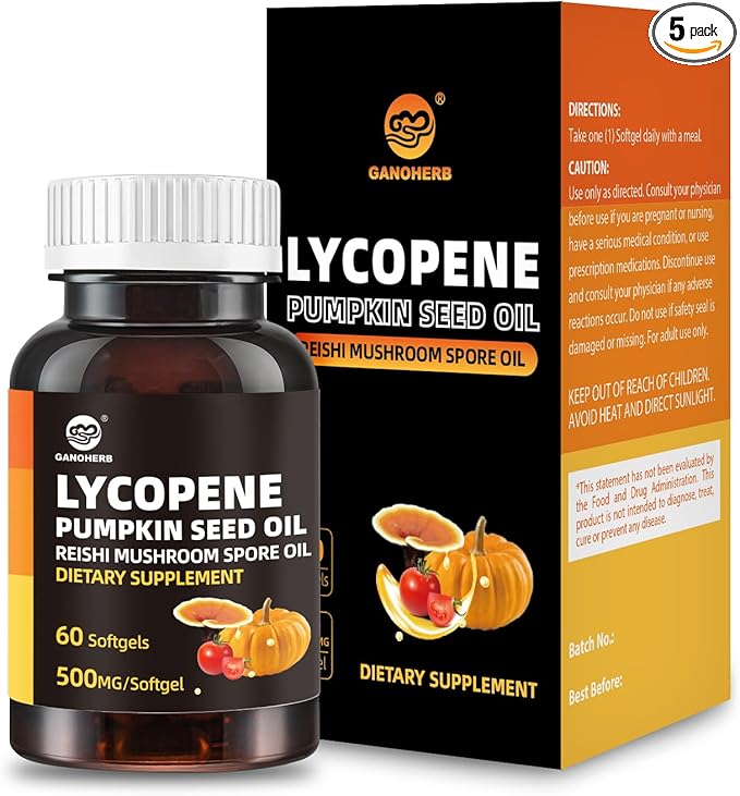 Pumpkin Seed Oil Capsule Lycopene Supplement Cold Pressed Pumpkin Seed 3 in 1 Hair Growth Supplement with Reishi Mushroom Spore Oil for Urinary and Prostate Health 60 Softgels