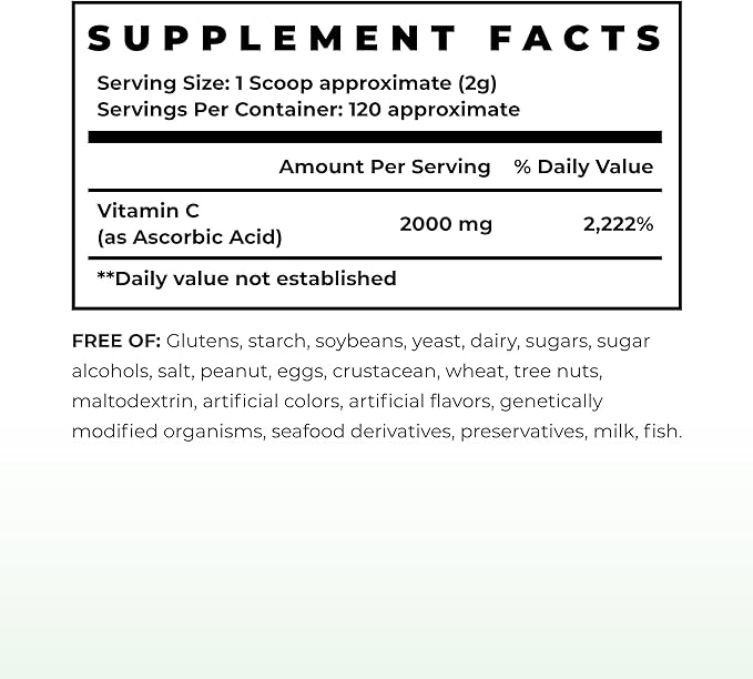 Immune &amp Genetics Protocols LLC Vitamin C High Potency* 2000 mg - Versatile and Powerful (120 Servings/4 Month approximate)