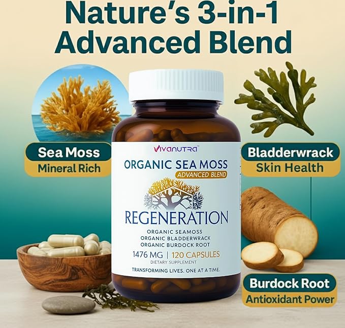 Sea Moss with Real SeaMoss Alternative to Sea Moss Gel and Sea Moss Gummies – 100% Organic - 120 Capsules – Made in The USA – from Pristine Waters of Nova Scotia