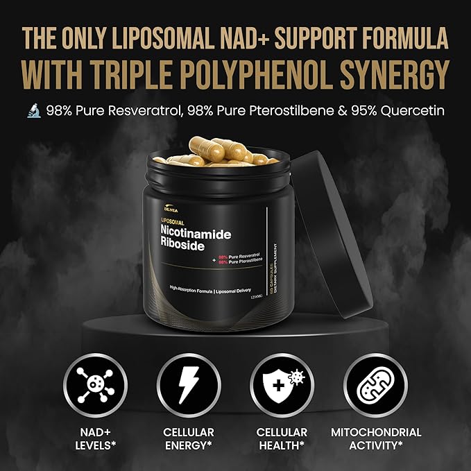 Liposomal NAD+ Supplement &amp NMN Alternative | Nicotinamide Riboside (NR) 1258 mg with Resveratrol Quercetin Pterostilbene &amp CoQ10-12-Nutrient High-Absorption Cellular Energy &amp Healthy Ag