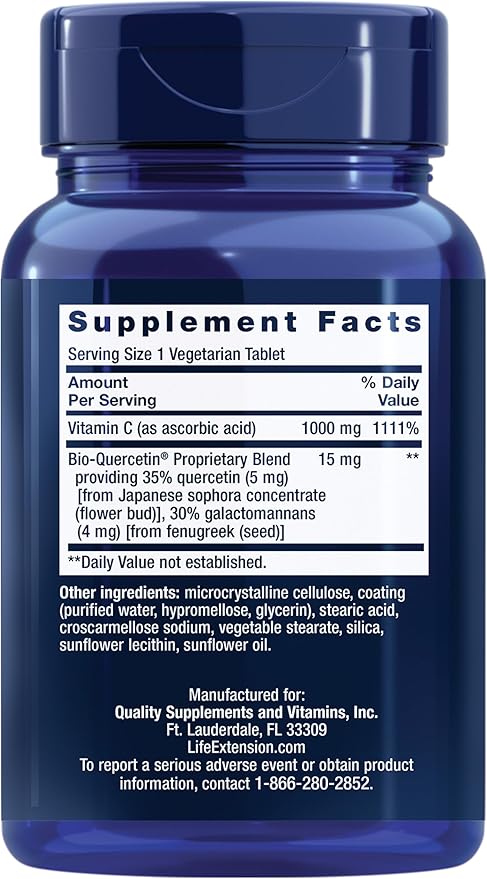 Life Extension Vitamin C and Bio-Quercetin® Cardiovascular Health Supplement Immune Support Highly absorbable quercetin Vitamin C Gluten Free Non-GMO Vegetarian 60 Tablets