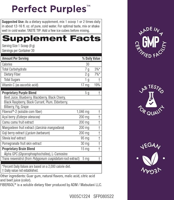 Purity Products Perfect Purples Powder Phytonutrient Rich Healthy Aging Super Formula - Support Total Body Health - High ORAC Power - P40p Pomegranate Extract w/ 40% Punicosides - 30 Day Supply