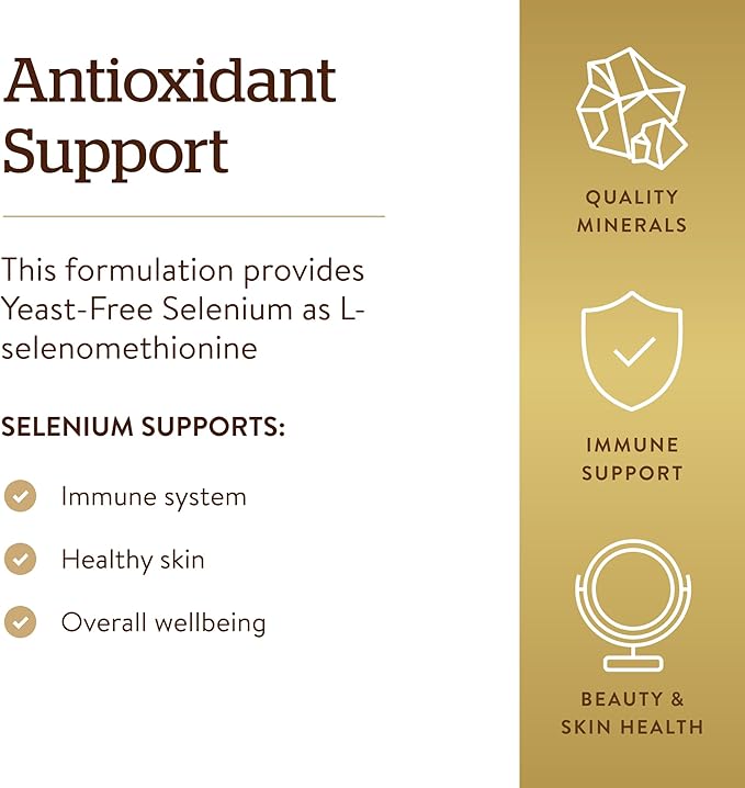 Solgar Yeast-Free Selenium 200 mcg 250 Tablets - Supports Antioxidant &amp Immune System Health - Non-GMO Vegan Gluten Free Dairy Free Kosher - 250 Servings