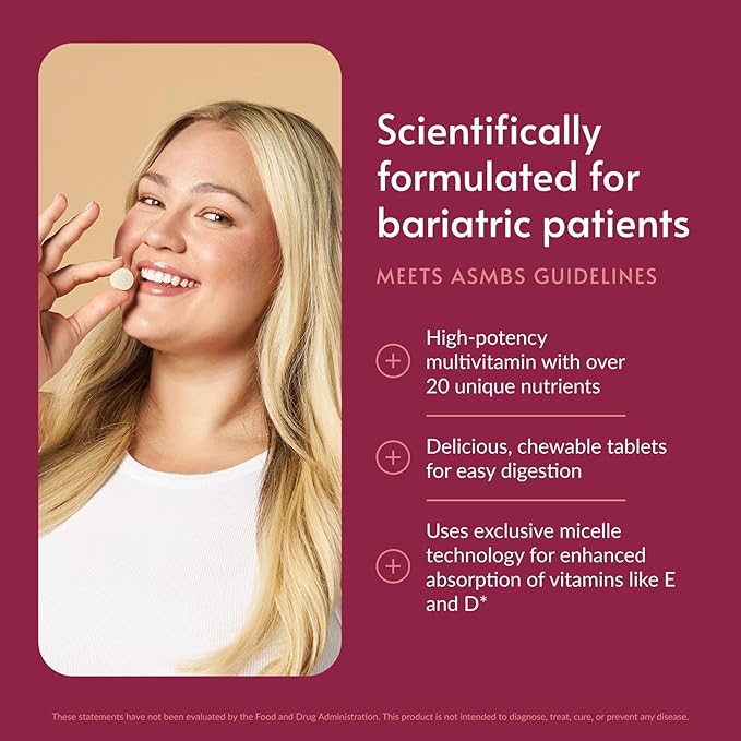Bariatric Advantage Chewable Advanced Multi EA - High Potency Daily Multivitamin with Iron for Bariatric Surgery Patients - Mixed Fruit Flavor - 60 Count