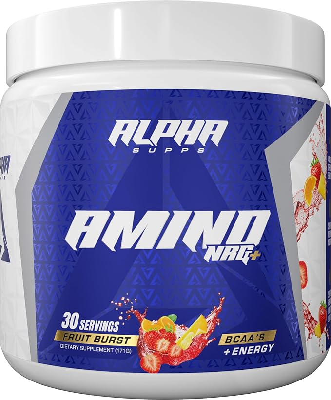 Alpha Supps Amino NRG+ BCAA Amino Energy Recovery Powder - Hydration Blend with Electrolytes - Focus Blend for Optimal Performance Support in Men &amp Women (30 Servings Fruit Burst)