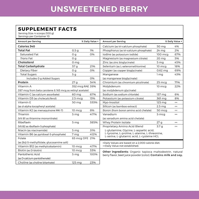 Elemental Shake – Powdered Blend – Lactose-Free Casein-Free No Artificial Additives – Smooth Easily Mixable Formula for Versatile Use (2.2 Lbs Unsweetened Berry)