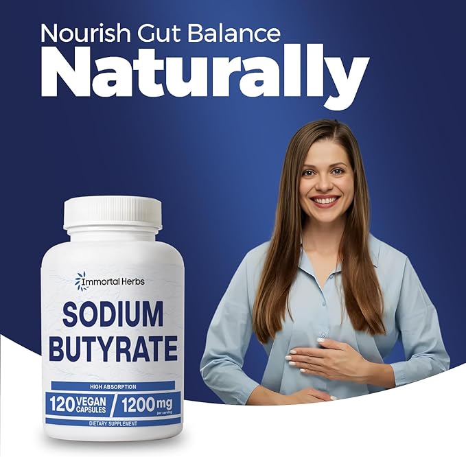Sodium Butyrate Capsules 1200mg High Absorption Postbiotic 120 Count Standardized Butyric Acid Vegan Non-GMO &amp Gluten-Free Butyrate Supplement for Women and Men