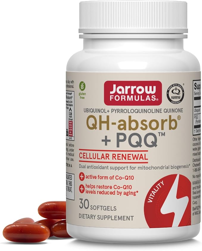 Jarrow Formulas QH-absorb + PQQ - 30 Softgels - Dietary Supplement Supports Mitochondrial Biogenesis Energy Production &amp Cardiovascular Health - Up to 30 Servings