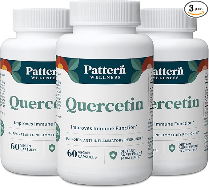 Pattern Wellness Quercetin Supplement with Bromelain - Immune Function &amp Cellular Health Support - Antioxidant &amp Whole Body Wellness - 180 Vegan Capsules