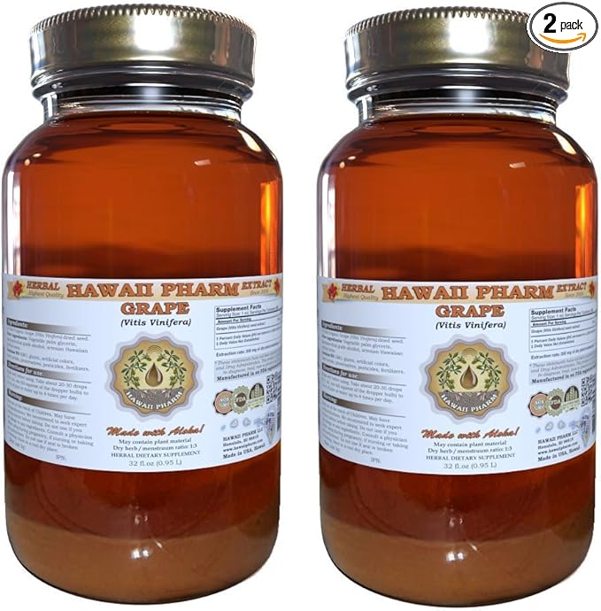 Hawaii Pharm Grape Liquid Extract Grape (Vitis Vinifera) Seed Tincture Supplement 2x32 oz Unfiltered