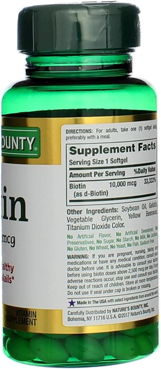 Nature's Bounty Biotin 10000 mcg Ultra Strength - 120 Softgels Pack of 4