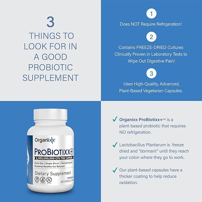 Organixx ProBiotixx+ Probiotic Supplement Daily Probiotics for Women &amp Men For Digestive Health Gut Health Immune Support 2.5 Billion CFU Gluten Free Non GMO Shelf Stable 60 Vegetarian Caps