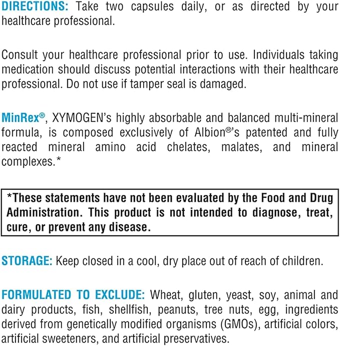 XYMOGEN MinRex Multi-Mineral Supplements - with Iodine Selenium and Potasium to Support Mineral Repletion + Sports Nutrition (120 Soy Gluten and Dairy-Free Capsules)