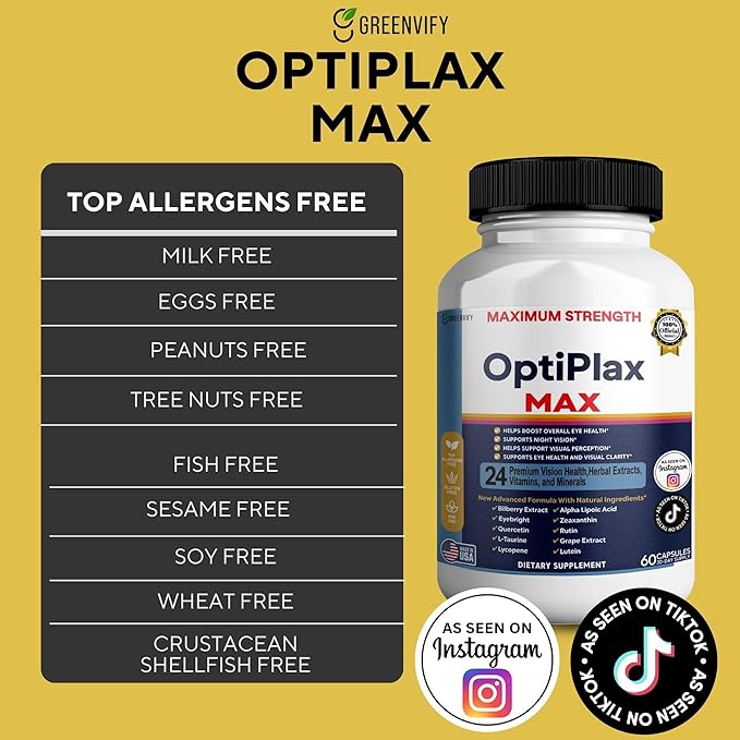 OptiPlax Max Vision Support Supplement 24 Premium Herbal Extracts Vitamins &amp Minerals 60 Capsules (3)
