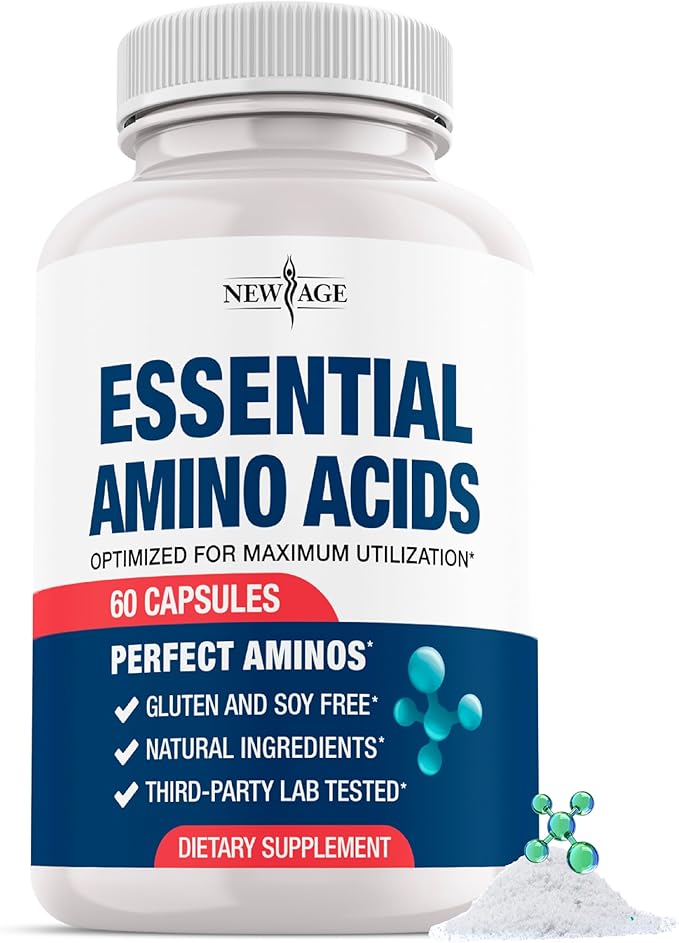 NEW AGE Amino Acid Complex – 20 Aminos with BCAAs L-Glutamine L-Arginine &amp Hyaluronic Acid – Supports Recovery Energy Immune Health &amp Wellness – Non-GMO Gluten-Free – 60 Capsules