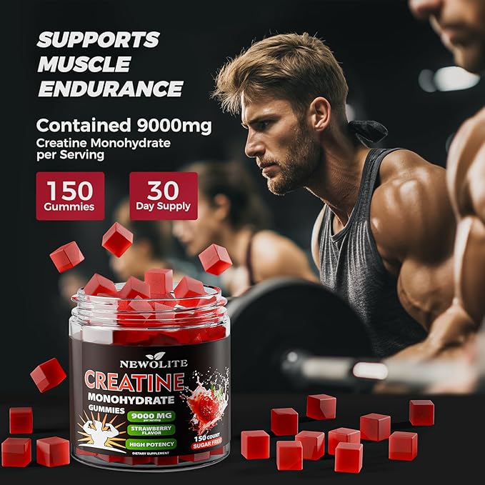 Creatine Monohydrate Gummies 9000mg Sugar-Free Strawberry Flavor – Daily Creatine Supplement for Men &amp Women 150 Count