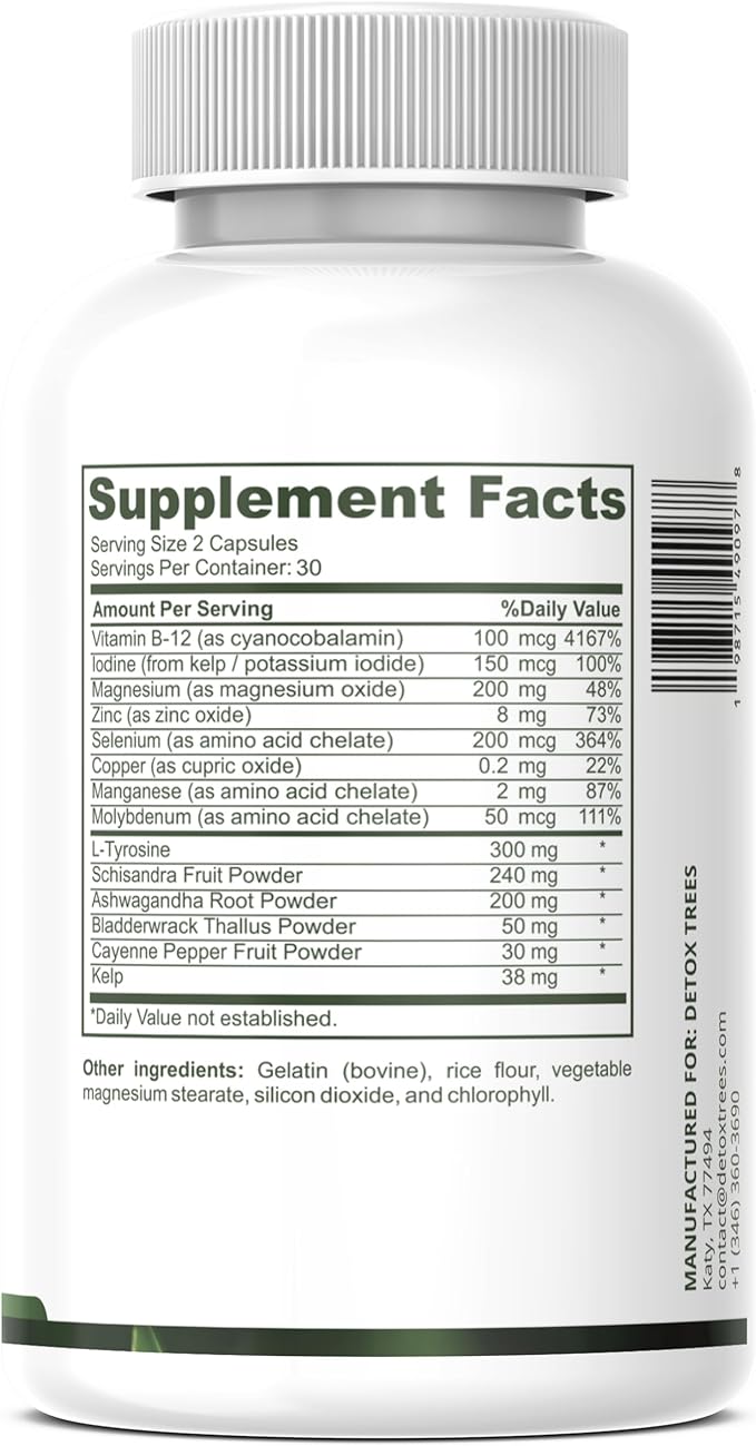 Thyroid Health Formula for Overall Well-Being &amp Metabolism with L-Tyrosine Iodine Zinc B12 Selenium &amp Ashwagandha - Non-GMO Support for Men &amp Women 60 Capsules