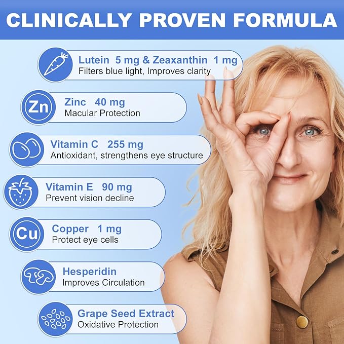 Eye Vitamin with Lutein and Zeaxanthin for Vitreous Clarity – Supports Clear Vision – Reduce Squiggly Lines Dry Eyes Screen Fatigue and Degeneration 90 Vegan Capsules