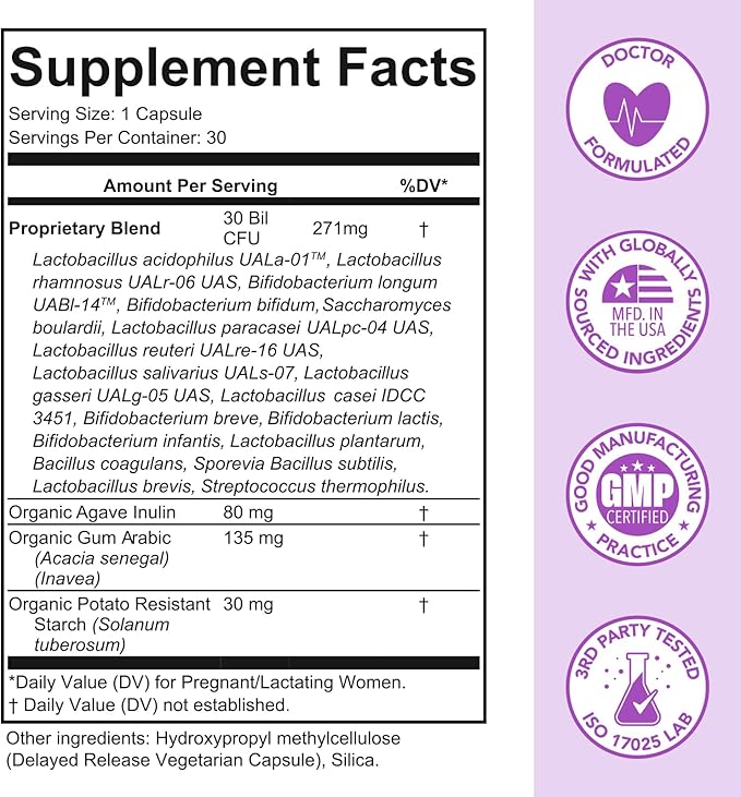 Premom Prenatal Pre &amp Probiotics for Women: 18 Diverse Organic Prebiotics Strains - Supports Digestive 30 Billion CFU Gut &amp Immune Health for Mom and Baby - Daily Capsules