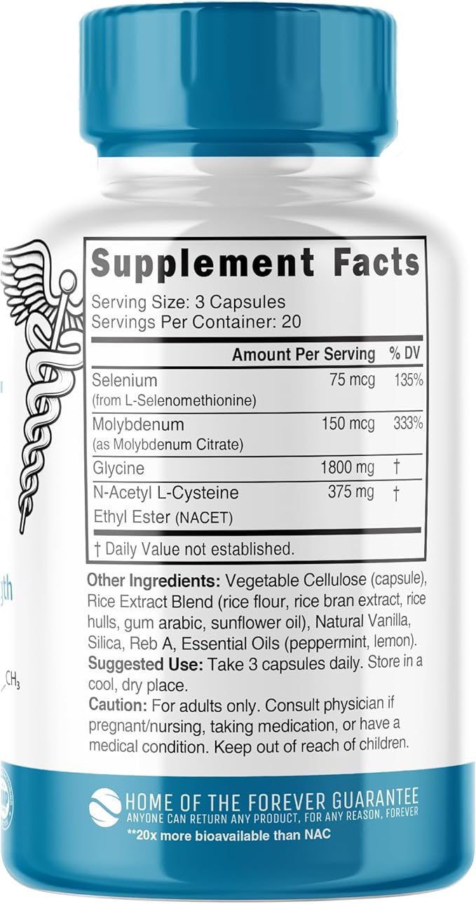 Nutri NAC Ethyl Ester + Glycine - Extra Strength 375mg - NACET withe Selenium - 80% Bioavailability - N-Acetylcysteine - Anti Aging Supplement Boost Glutathione - 60 Capsules - 3rd Party Tested