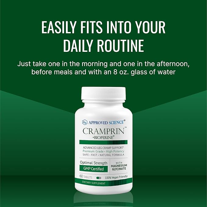 Approved Science Cramprin - High Absorption Magnesium Vitamin B Complex BioPerine - Muscle Cramps - 6 Month Supply - 2 Bottles - Vegan