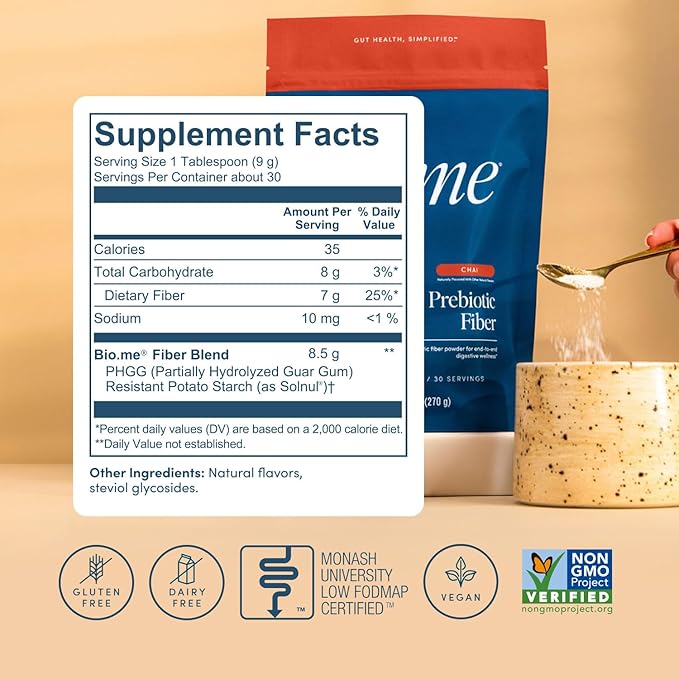 Bio.me Daily Prebiotic Fiber Powder Chai - 7g Per Serving - Soluble &amp Insoluble Fiber Supplement Powder for Women &amp Men - Digestive Health &amp Gut Health - GLP-1 Friendly Sugar Free - 30 Se