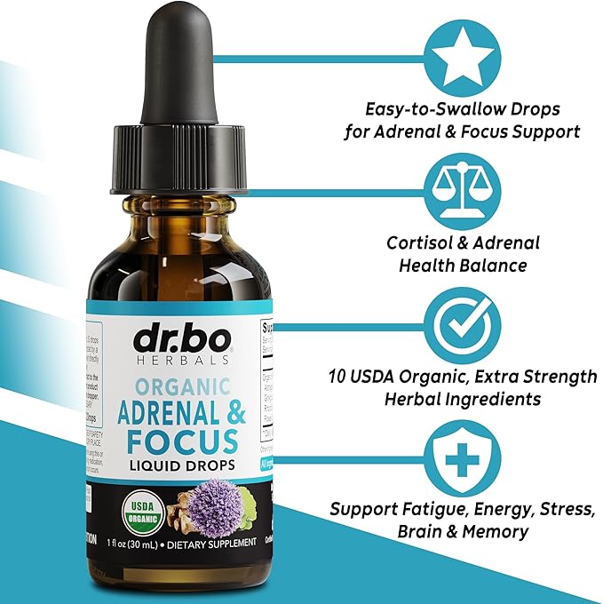 Adrenal Support Cortisol Manager Supplements - Adrenal Fatigue Supplements Capsules Organic Liquid Drops Focus Women Men - Natural Adaptogen Ashwagandha Holy Basil L Tyrosine Complex Health