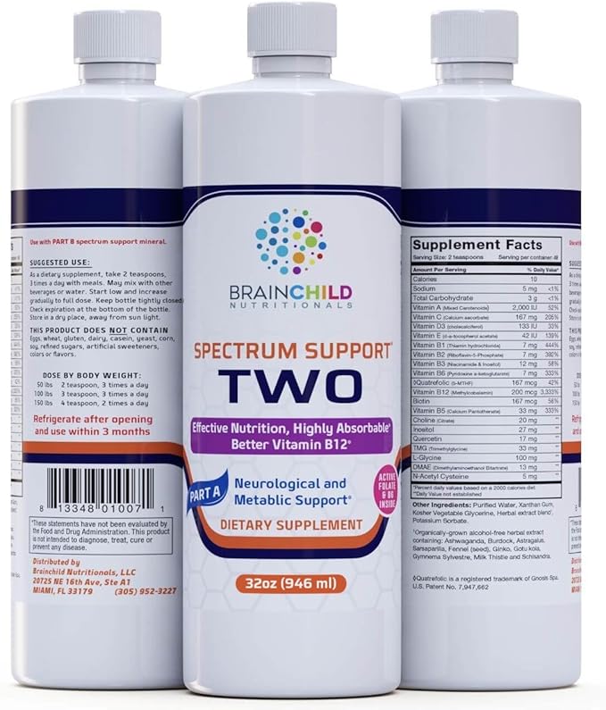 BrainChild Nutritionals Spectrum Support II P5P Vitamins Liquid Supplement for Autism - Bioavailable B6 (P-5-P) with Herbs for Kids &amp Adults on the Spectrum Gluten-Free - Unflavored 32oz