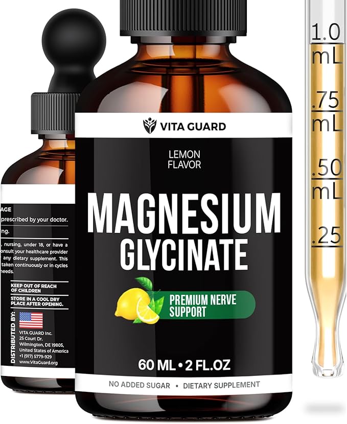 Magnesium Glycinate 500mg Liquid Drops | High-Absorption Liquid Magnesium for Relaxation Sleep Support &amp Muscle Wellness | Sugar-Free Vegan Non-GMO Magnesium Supplement