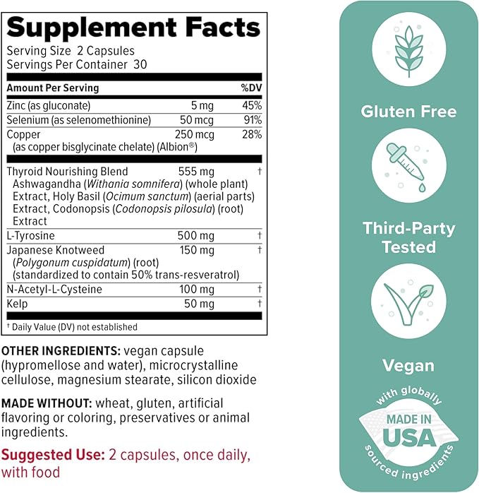 Redd Remedies Thyroid Strong Supports Healthy Thyroid Function and Balance 60 Vegan Capsules