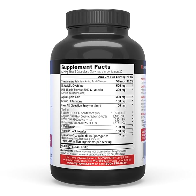 Myogenix Liver Fix – Professional Liver &amp Organ Detox Formula – Enhances Digestion – Supports Fat Metabolism – Easy-to-Swallow – Dietary Supplement (120 Capsules)