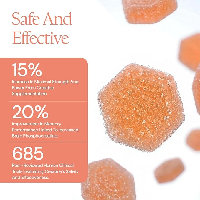 Create Creatine Monohydrate Gummies for Men &amp Women Boost Focus Strength and Endurance Anti-Melting Formula Vegan Gluten-Free Non-GMO 1.5g of Creatine per Gummy (Sour Peach)