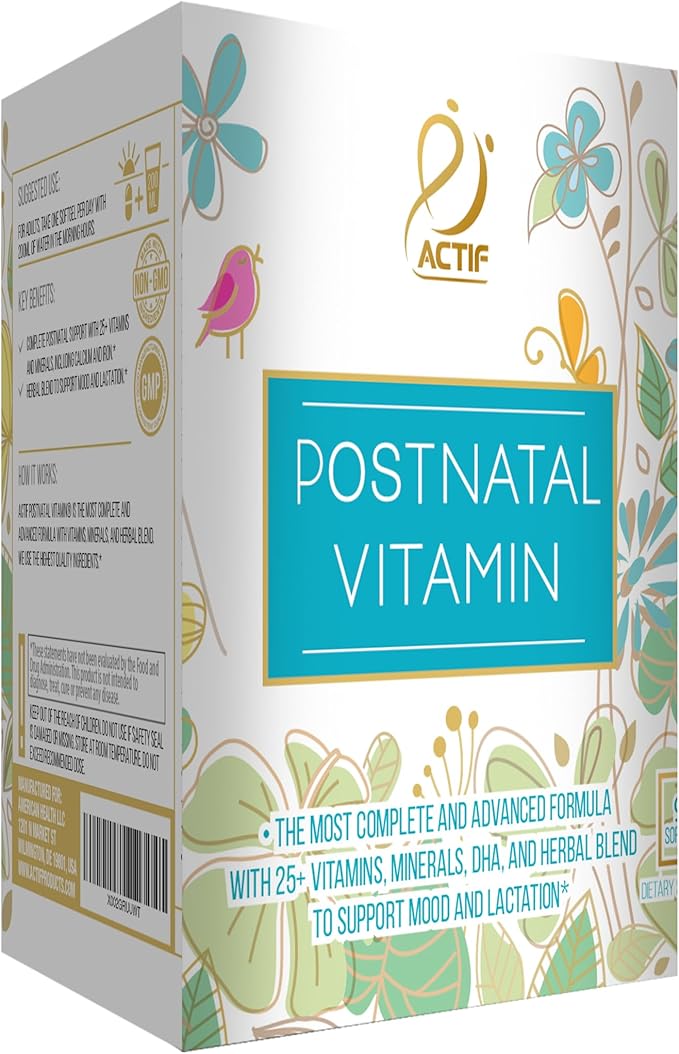 Actif Organic Postnatal Vitamin with 25+ Organic Vitamins and Organic Herbs Nursing and Lactation Supplement Non-GMO Made in USA 90 Count