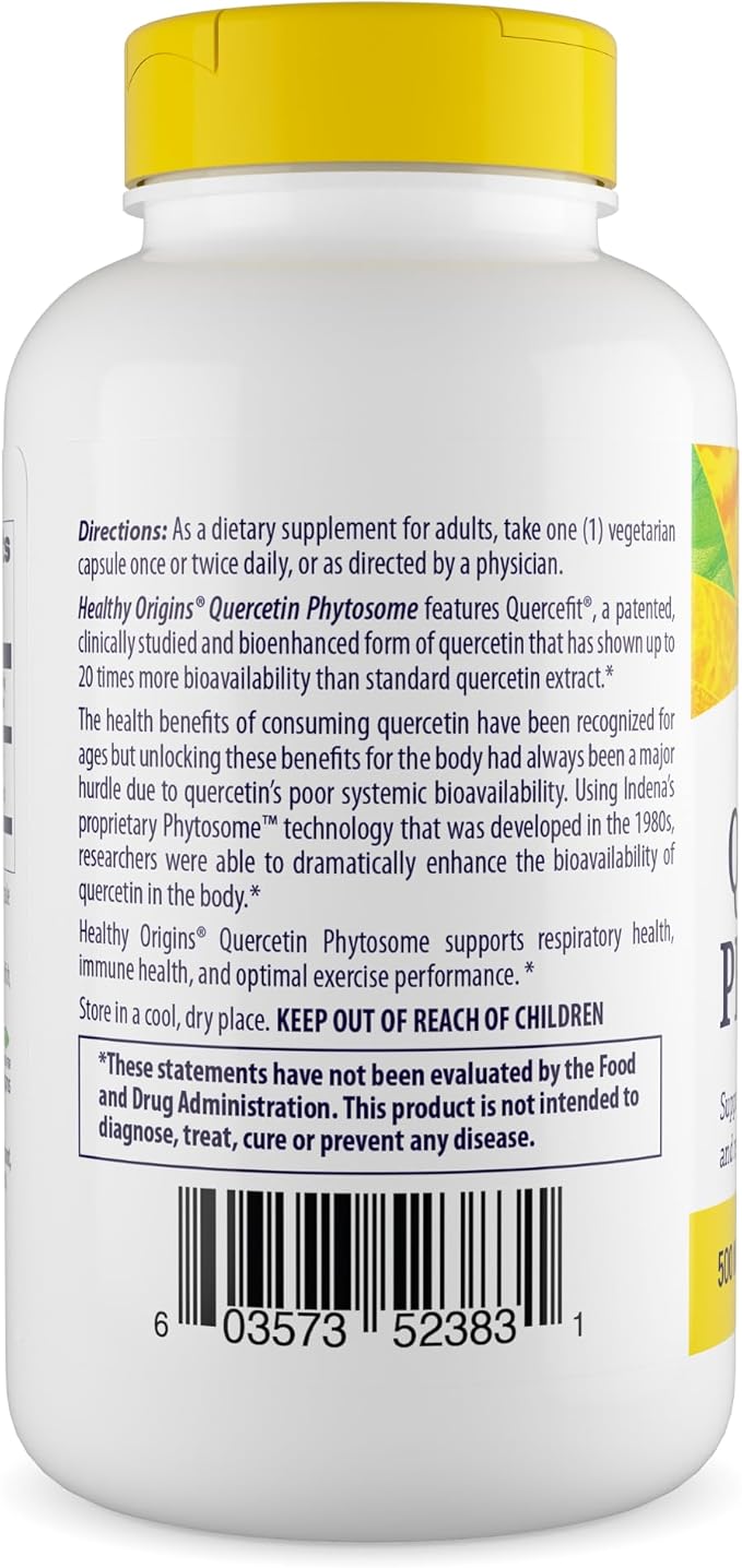 Healthy Origins Quercetin Phytosome 500 mg (Quercefit High Bioavailability Immune Support Respiratory Support Vegan Non-GMO Gluten Free) 120 Veggie Caps