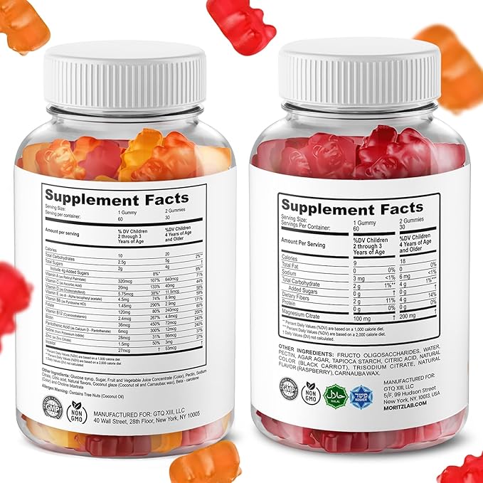 DR. MORITZ Kids Magnesium Gummies (60 Count 2 Pack) and Kids Multivitamin Gummies (60 Count 2 Pack) Bundle - for Relaxation and Health Support - Toddler Vitamins - Magnesium Calm Supplement
