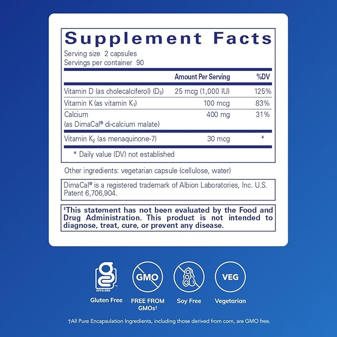 Pure Encapsulations Calcium K/D | Supplement for Bone Strength Immune System Colon and Cardiovascular Health* | 180 Capsules