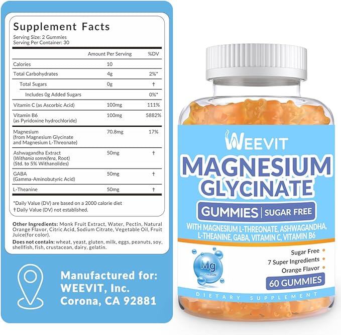 Magnesium Glycinate Gummies Magnesium Glycinate with L-Threonate Ashwagandha L-Theanine Magnesium Supplements for Women &amp Men
