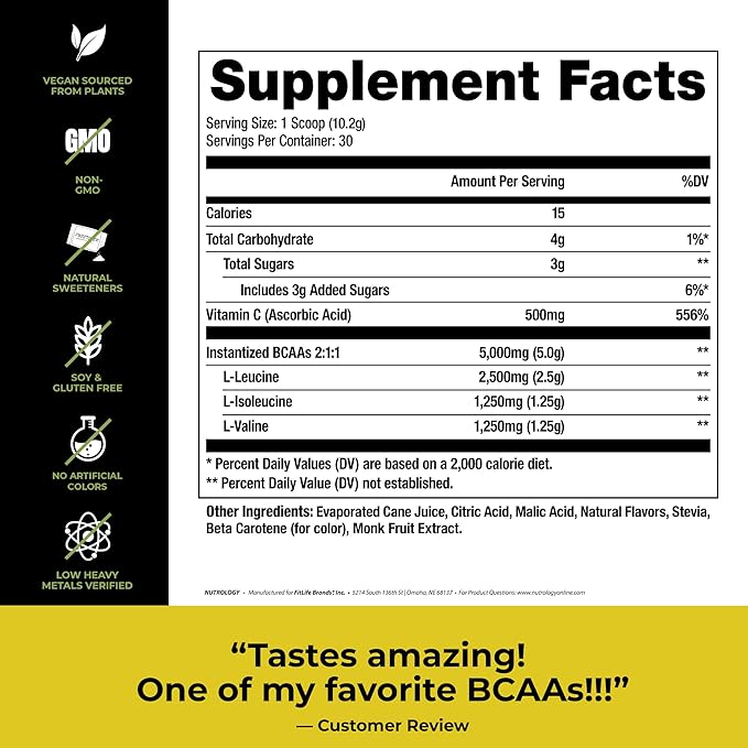 Nutrology Greens &amp Fruits Powder-Naturally Sourced Superfood Chocolate (30 Servings) BCAA Natural Plant Based BCAA Powder Lemonade Flavor (30 Servings)