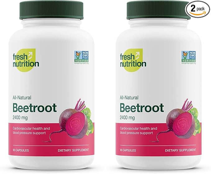 Fresh Nutrition Organic Beet Root Capsules - 2400mg Potent Dosage - Antioxidant Support - Vegan Non GMO Gluten-Free - 90 Capsules (Pack of 2)