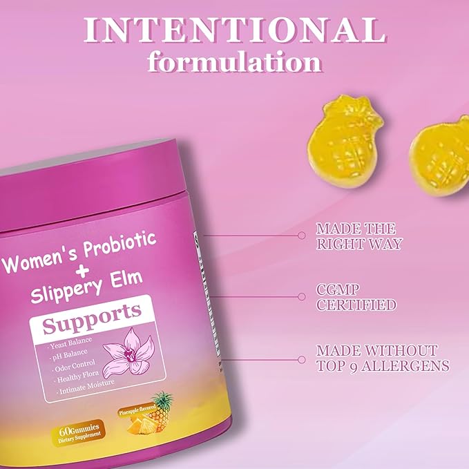 DYALE Her Juicy Feminine Probiotics Gummies for Women | Pineapple Flavor | Supports pH Balance Gut Health &amp Immune System | with Slippery Elm Prebiotics &amp Lactobacillus Blend | 60 Gummies (2