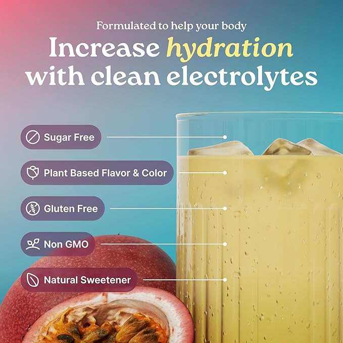 Electrolyte Powder with Amino Acids Drink Mix | Sugar Free Passionfruit 30 Servings | High Potassium Magnesium | Keto Friendly Non-GMO | Hydration Powder Hydration Revolution