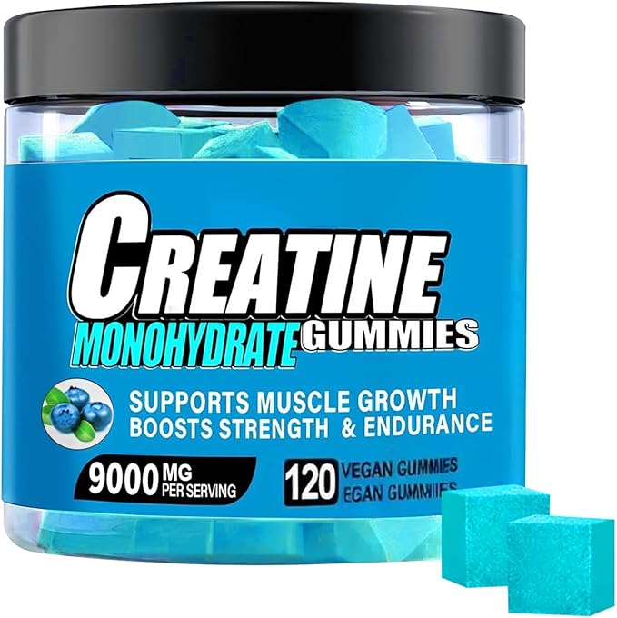 Creatine Monohydrate Gummies for Men &amp Women 9000MG Creatine Gummies for Muscle GrowthSugar Free - Blueberry Flavored with L-Taurine BCAA 2:1 B12 B6 for Boost Strength Vegan Non-GMO 120pcs