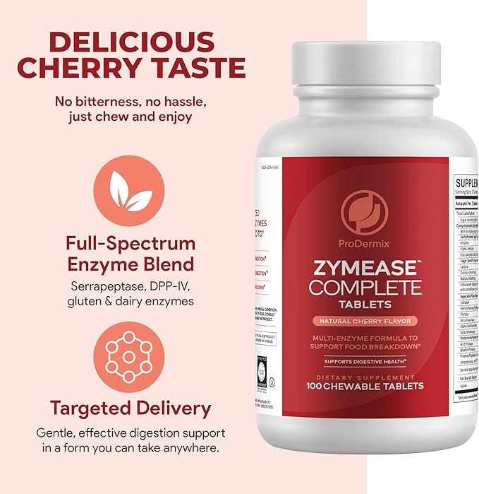 ZymEase Complete Capsules Multi Enzyme Formula for Digestive Health Comfort Probiotic for Digestion and Food Breakdown (100 Chewable Tablets)