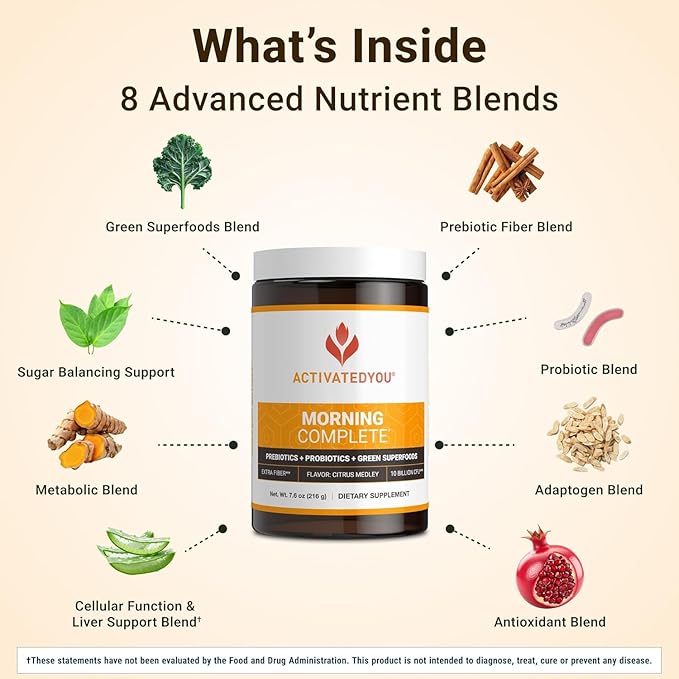 ACTIVATEDYOU Morning Complete Daily Wellness Greens Superfood Drink with Prebiotics Probiotics and Green Superfoods (Citrus 3 Pack) &amp Nighttime Complete Daily Wellness Drink