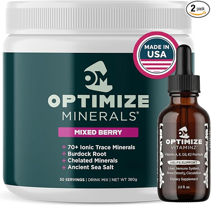 Optimize Minerals Vitamins and Mixed Berry Bundle | All in-One Supplement Pack Ionic Trace Mineral Blend Electrolyte and Micronutrient Support