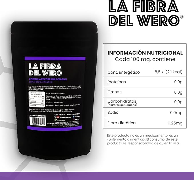 FIBRA DEL WERO | Cactus Fiber with Goji Fruits | 100% Natural Supplement | Package “Three Months”