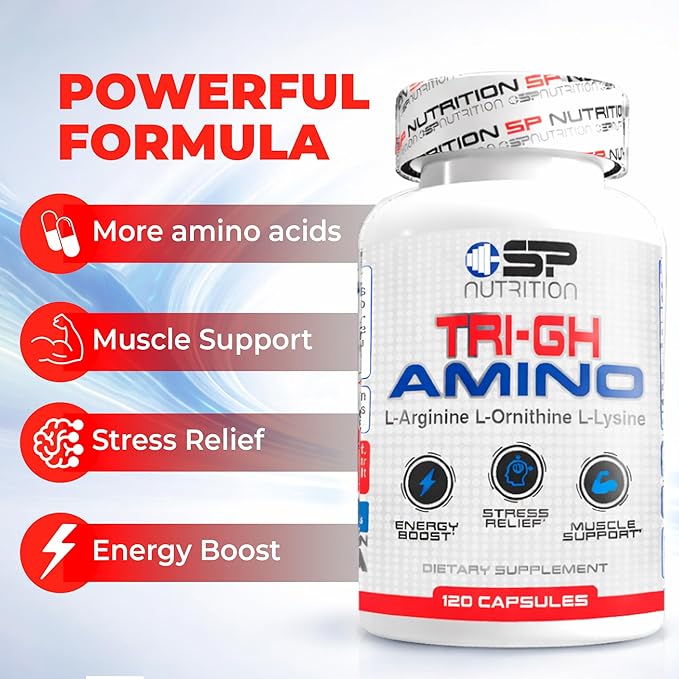 SP Nutrition Tri-GH Amino Complex L-Arginine L-Ornithine L-Lysine 120 Capsules Muscle Support Supplement