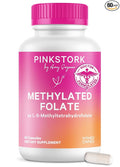 Pink Stork Folate: Methyl Folate - MTHFR Acid Natural Form of Folic Acid for Pregnancy Formulated for Mom + Baby Women-Owned 60 Capsules (Packaging May Vary)