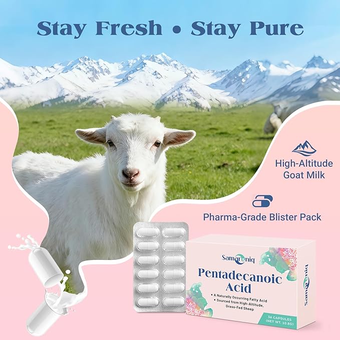 Pentadecanoic Acid Supplement | 300mg C15:0 Formula | High-Altitude Grass-Fed Sheep Milk Source | Blister-Sealed Capsules (2 Pack)